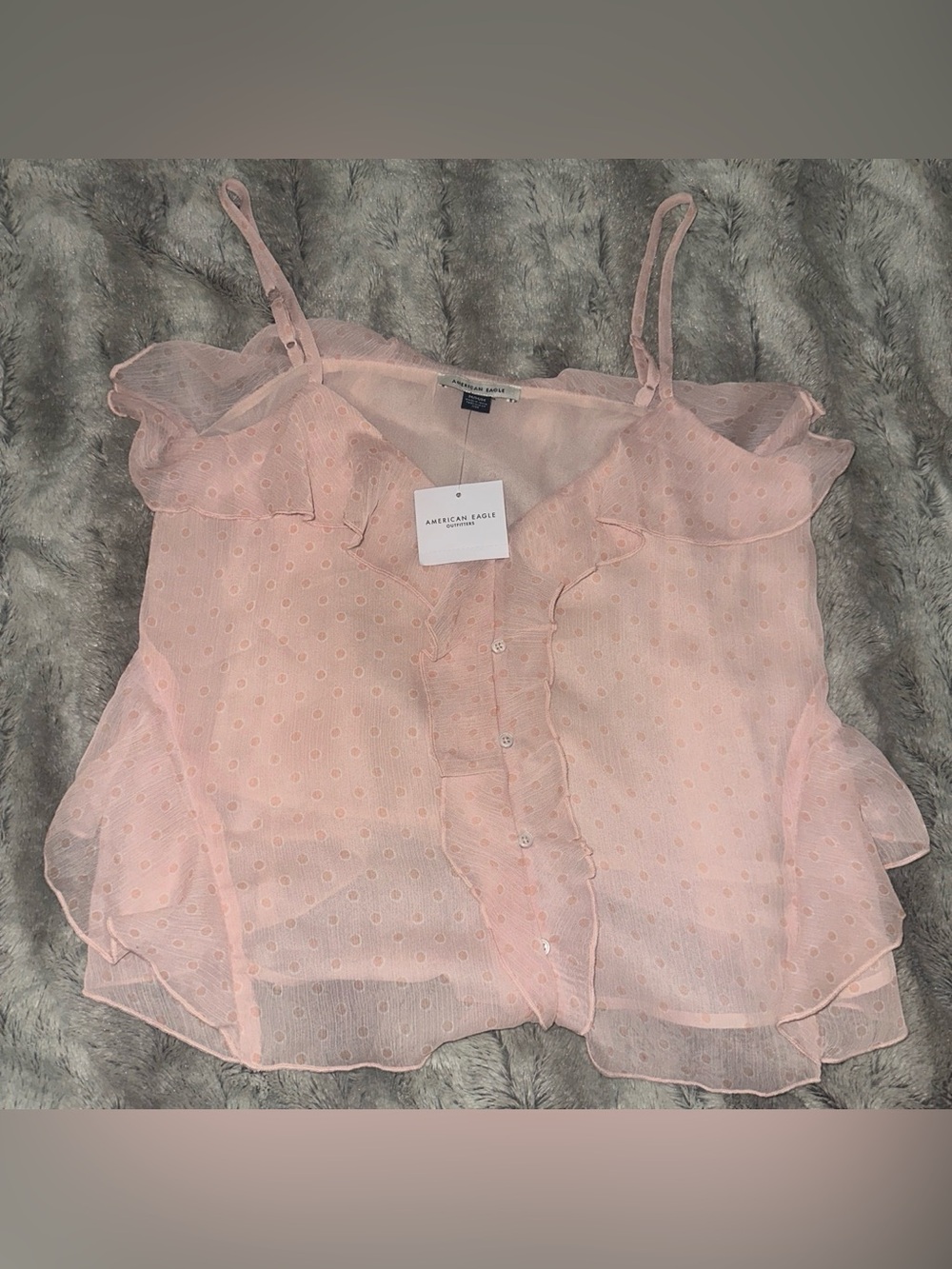 BRAND NEW women’s medium ‘American Eagle’ pink blouse with polka dots & ruffles